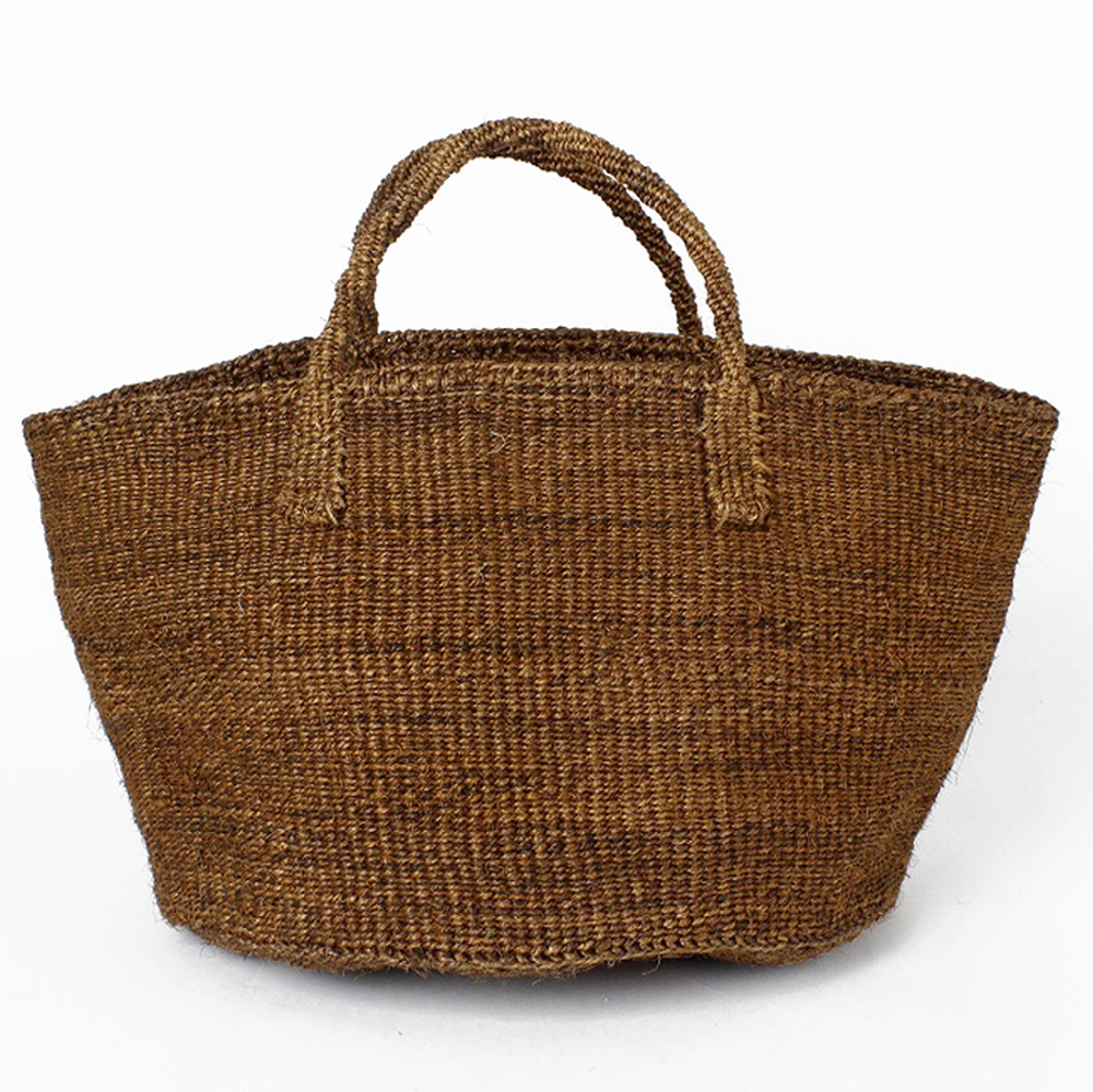 サイザルバッグ共手無地12x8横長 無地 焦げ茶