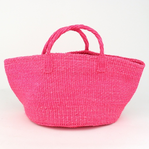サイザルバッグ共手無地12x8横長 無地 ピンク