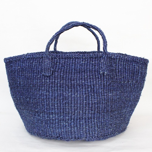 サイザルバッグ共手無地12x8横長 無地 濃紺