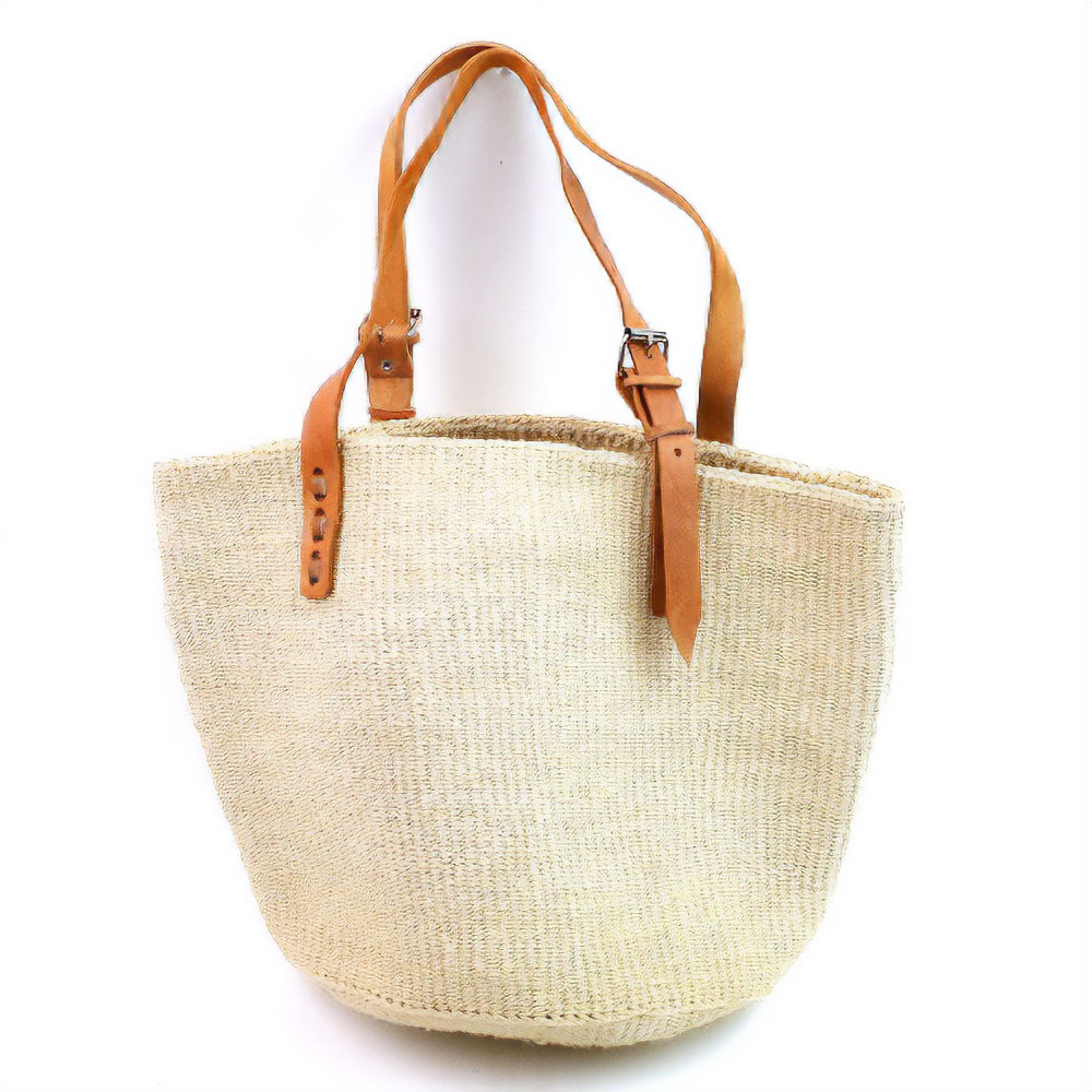 サイザルバッグ平革ベルトハンドル(調節可能) 白