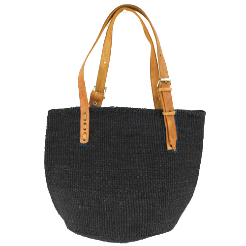 サイザルバッグ平革ハンドル(調整可能)無地 クロ