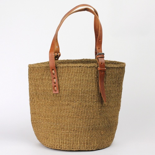 サイザル10" 平革ハンドル(調整可能)無地カーキ