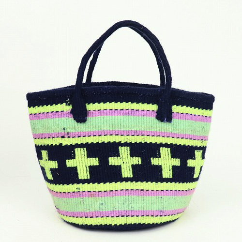 【SALE】アクリルxサイザル共手9インチ クロス柄　濃紺 @5000→4000円