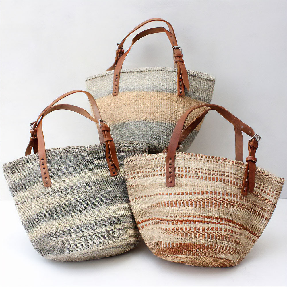 サイザルバッグ8x9平革ハンドル 調節可能 ナチュラル系