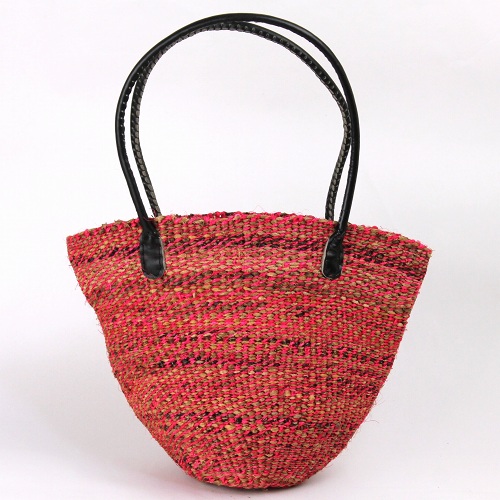 バナナxサイザルバッグ丸革ハンドル 大 ピンクミックス