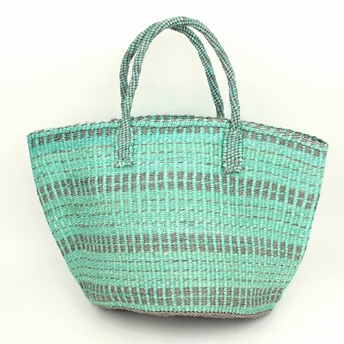 サイザルバッグ共手9インチ ドット ミントxグレー