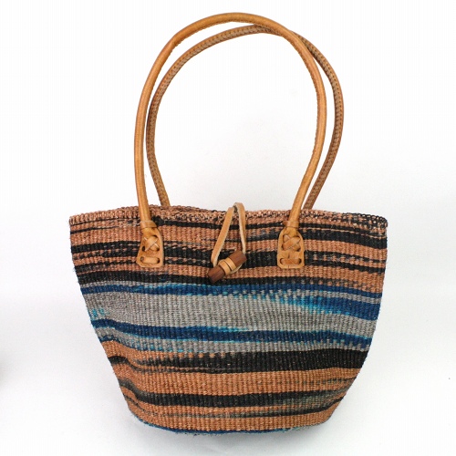 サイザルバッグ9インチ細編み丸革ハンドル ゼブラタイダイ