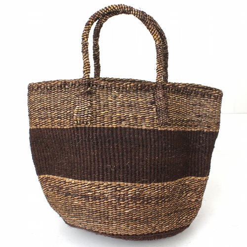 バナナバッグ共手9インチ サイザル太ボーダー こげ茶