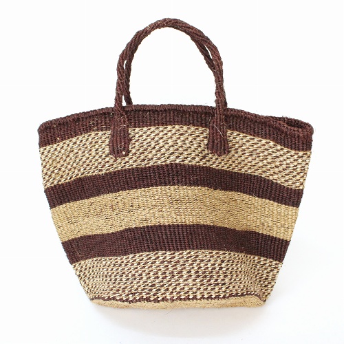 サイザルバッグ共手9インチ ミックス太ボーダー カーキ