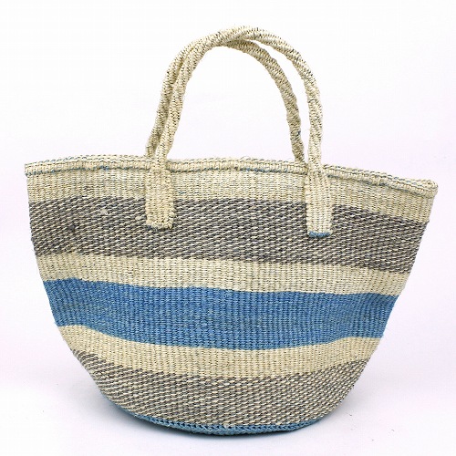 サイザルバッグ共手9インチ ミックス太ボーダー サックス