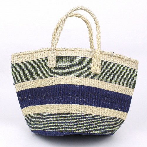 サイザルバッグ共手9インチ ミックス太ボーダー 濃紺