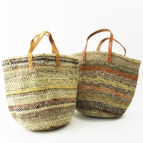 ケナナウール(羊毛)サイザルバッグ10インチ 平革ハンドル