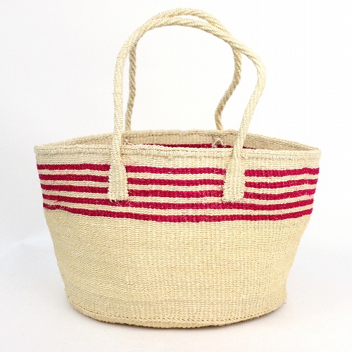 【SALE】サイザルバッグ12x8 ハンドル長 上ボーダー 生成xフシア @4000→3500