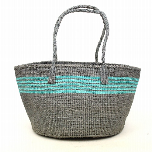 【SALE】サイザルバッグ12x8 ハンドル長 上ボーダー グレーxミント @4000→3500