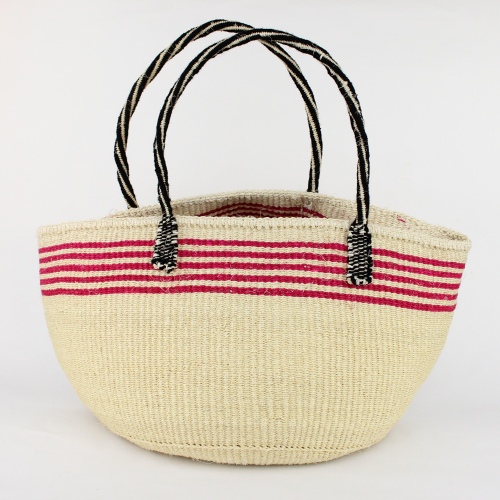 サイザルバッグ12x8 ハンドル長 上ボーダー 生成xフシア アクリルサイザルハンドル