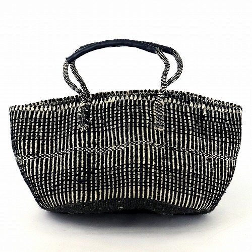 アクリルサイザルバッグ14x9 ハンドル革巻き ドット柄 黒