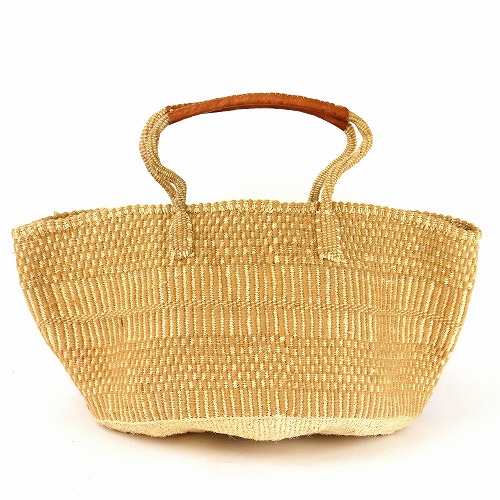 アクリルサイザルバッグ14x9 ハンドル革巻き ドットE柄 ベージュ