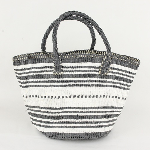 プラスチックサイザルバッグ共手9インチ ボーダードット プラグレーxプラ白