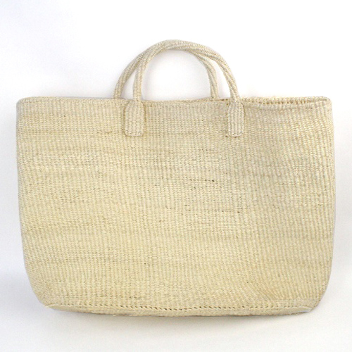 サイザルバッグ共手無地楕円トート横長16x6x12 生成