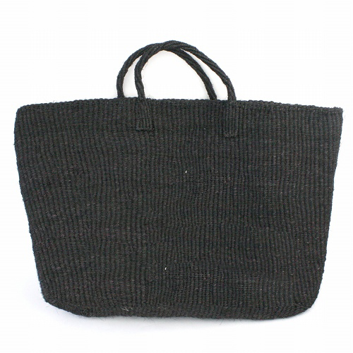 サイザルバッグ共手無地楕円トート横長16x6x12 クロ