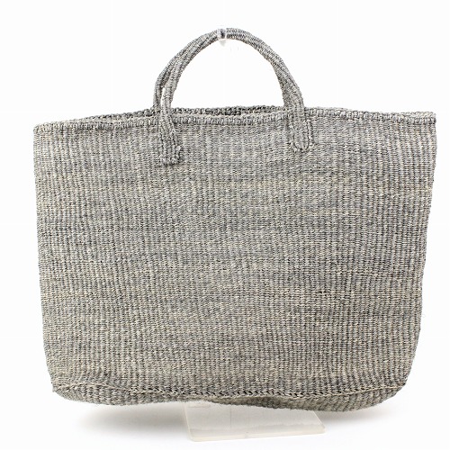 サイザルバッグ共手無地楕円トート横長16x6x12 グレー