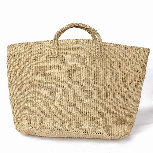 サイザルバッグ共手無地楕円トート横長16x6x12 カーキ