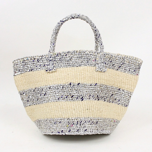 プラスチックサイザルバッグ共手9x9 太ボーダー 生成