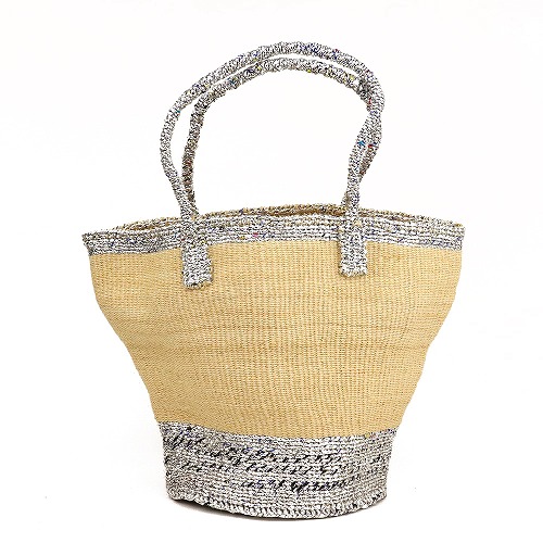 プラスチックサイザルバッグ共手10x12 2トーン シルバーxサイザル生成