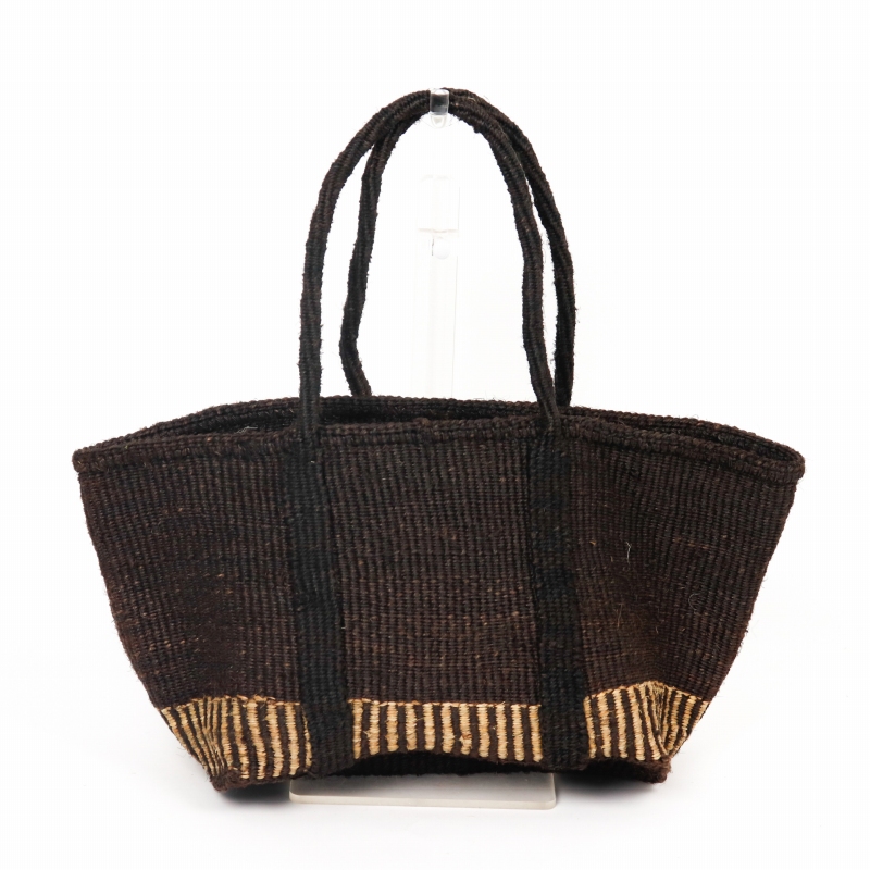 サイザルバッグ四角底トートミニ 平ハンドルぐるり スタンディング 黒xバナナ 黒ハンドル