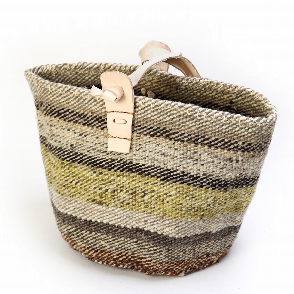 ケナナ羊毛ウールサイザルバッグ10インチ キクユ伝統革ストラップ