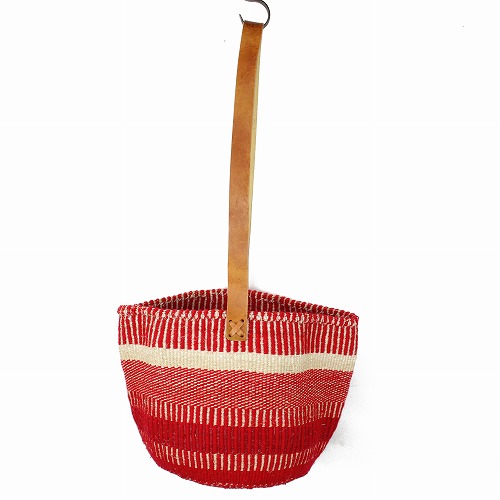 アクリルxサイザルバッグ9インチ スタンディングミックス 平革ストラップ 赤