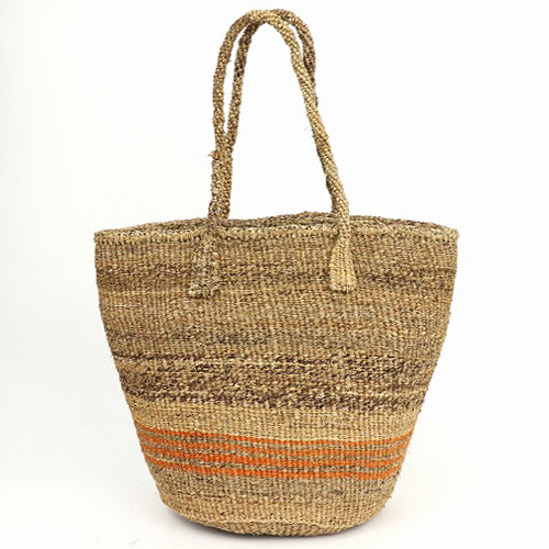 【SALE】バナナバッグ共手10x12 サイザル下ボーダー オレンジ @7,000→5,000