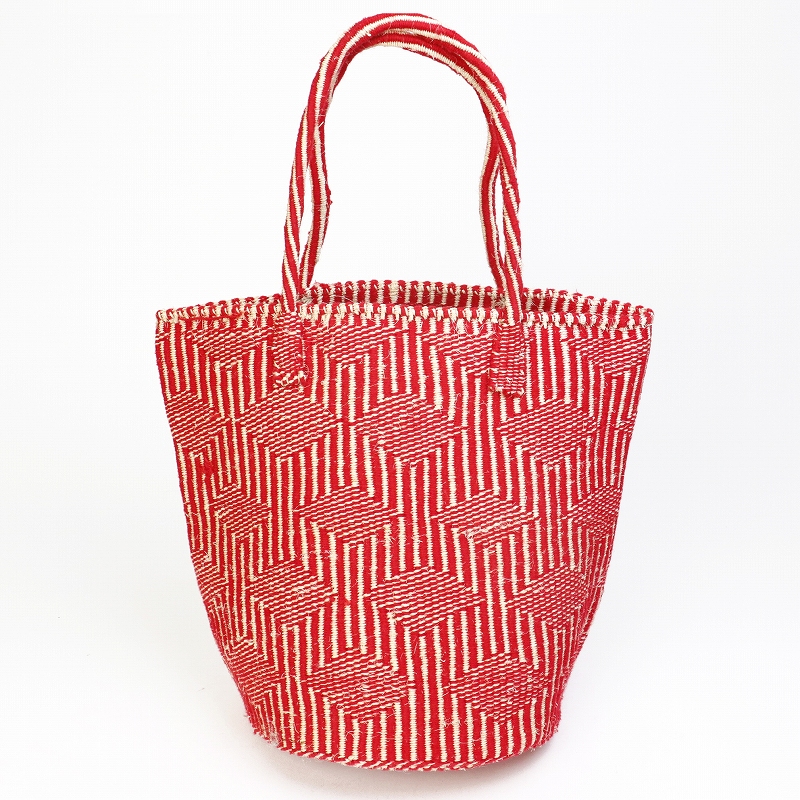 アクリルxサイザルバッグ共手10x12 ダイヤストライプ 赤