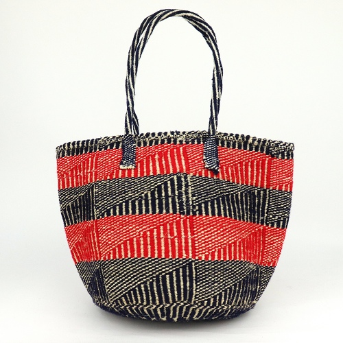 アクリルxサイザルバッグ10インチ フラッグツートーン 濃紺x赤 ハンドル長