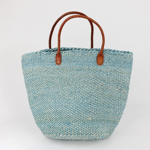 サイザルバッグ10x12 ミックス ミント 丸革ハンドル赤茶