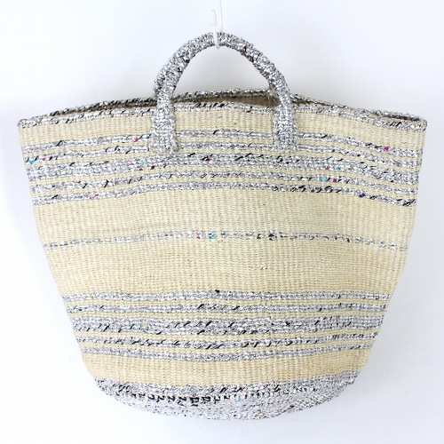 プラスチックサイザルバッグ12インチ ドットストライプ シルバーx生成