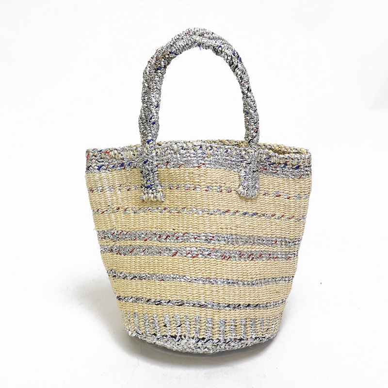 プラスチックサイザルバッグ7x8 スタンディングドットストライプ 生成xシルバー