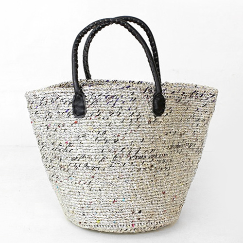 シルバーサイザルバッグ9インチ 丸革ハンドル黒