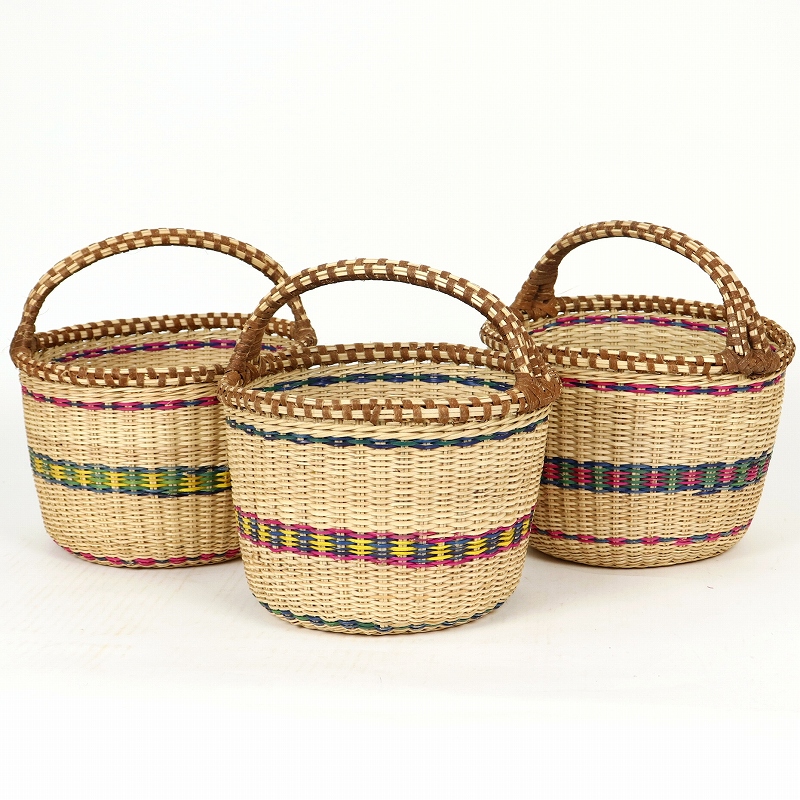 アチョリバスケット丸底 カラー 取手付 小