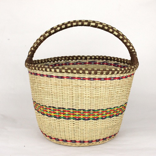 アチョリバスケット丸底 カラー 取手付 中