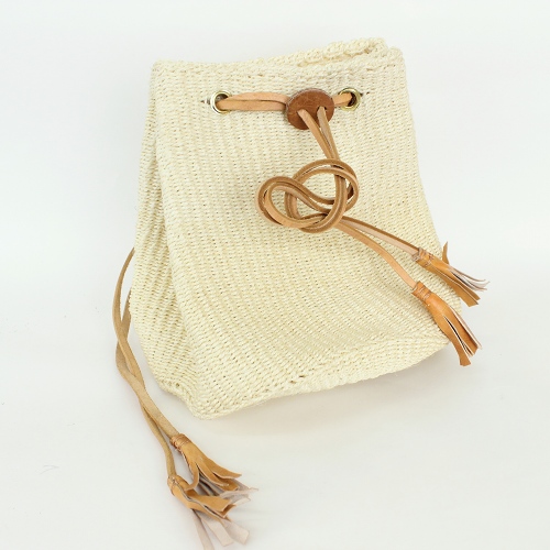 サイザルバッグ巾着 細ストラップ 生成