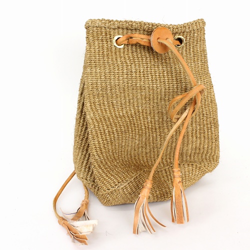 サイザルバッグ巾着 細ストラップ カーキ
