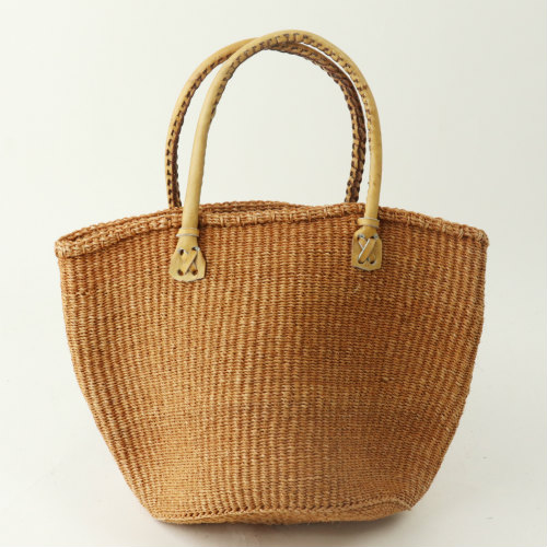 サイザルバッグ 中 丸革ハンドル薄茶 ライトブラウン