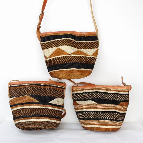 サイザル伝統柄バッグ 中 ワンストラップインナージッパー