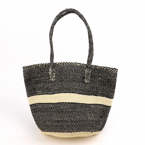 アクリルxサイザルバッグ共手10インチ 中帯 黒x生成 ハンドル長