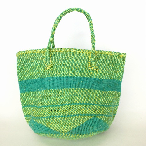 アクリルxサイザルバッグ10インチ共手 花 ミントx黄色