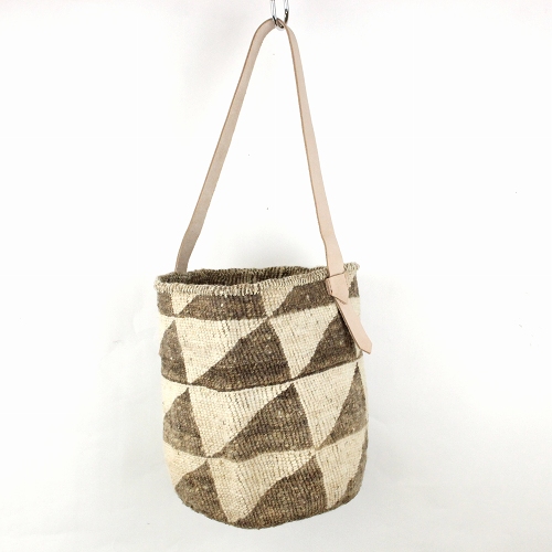 オール羊毛サイザルバッグ9x11 平革ストラップ生成 グレー