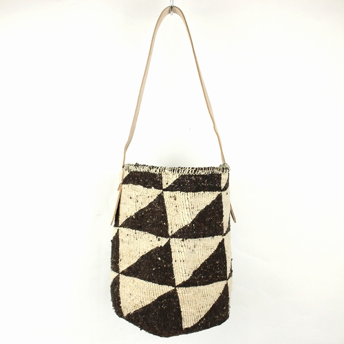 オール羊毛サイザルバッグ9x11 平革ストラップ生成 焦茶