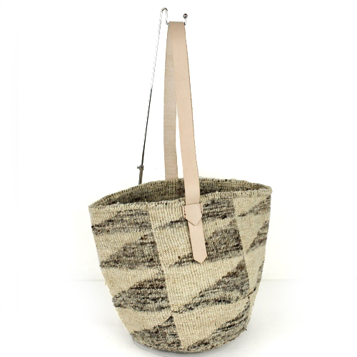 オール羊毛サイザルバッグ9x11 平革ストラップ生成 ミックスグレー