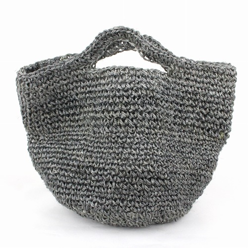 【SALE】サイザルかぎ編みバッグ 続きハンドル 9インチ グレー　@5300→4000→3500円